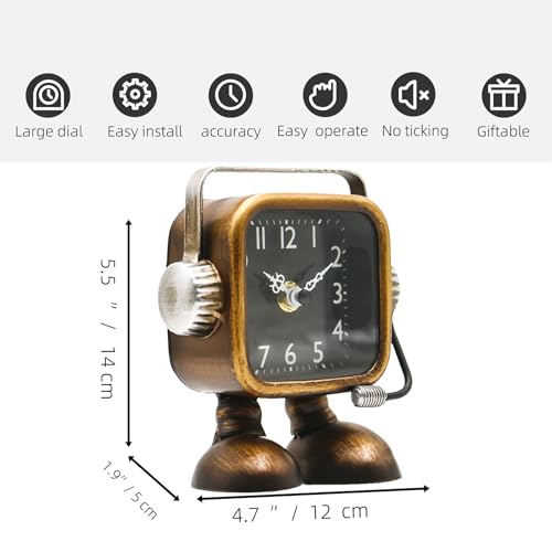 Retro Steampunk Robot Desk Clock, Silent Metal Industrial Shelf Decor