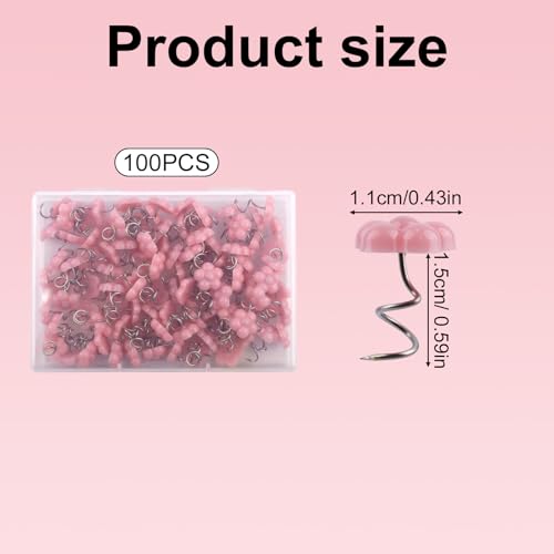 100pcs Pink Flower Spiral Upholstery Pins for Bed Skirts & Fabric Fixing