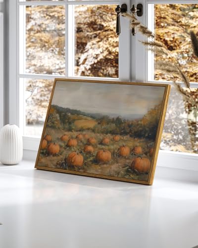 Framed Autumn Pumpkin Wall Art, 12x16 Inch Rustic Farmhouse Harvest Decor