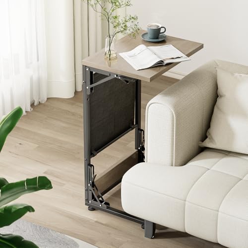 Folding C-Shaped Side Table with Storage Bag - Slim Tray for Couch and Bed
