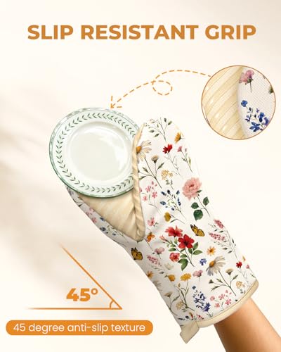 Vintage Floral Mini Oven Mitts - Heat Resistant Cotton Kitchen Gloves