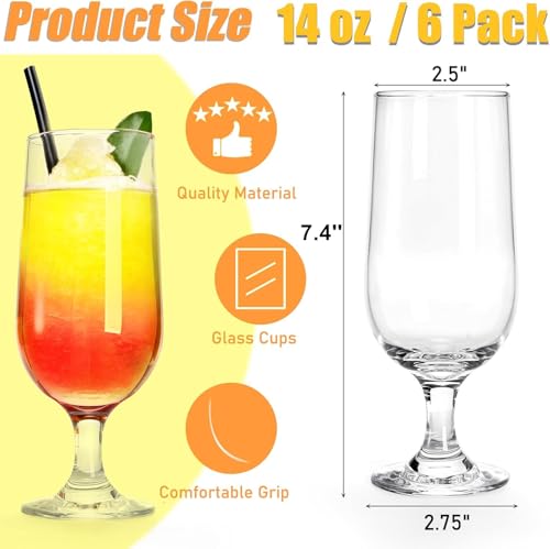 Yesland 6-Pack 14oz Hurricane Glasses - Tropical Cocktail & Drinkware Set