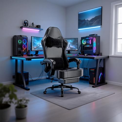 Ergonomic Gaming Chair with Footrest, Lumbar Support, and Reclining Back