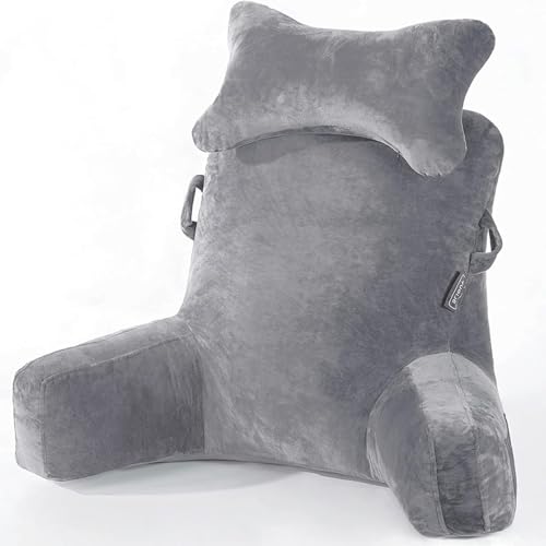 Reading Pillow with Detachable Neck Roll & Arm Support - Dark Grey
