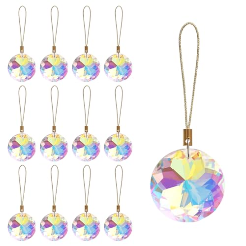 12 Pack Mini Crystal Glass Christmas Ornaments - 1.18" Prism Tree Decor