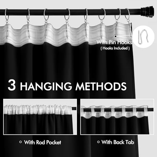 Thermal Blackout Curtains 52 x 96 Inch - Room Darkening Drapes (Set of 2)