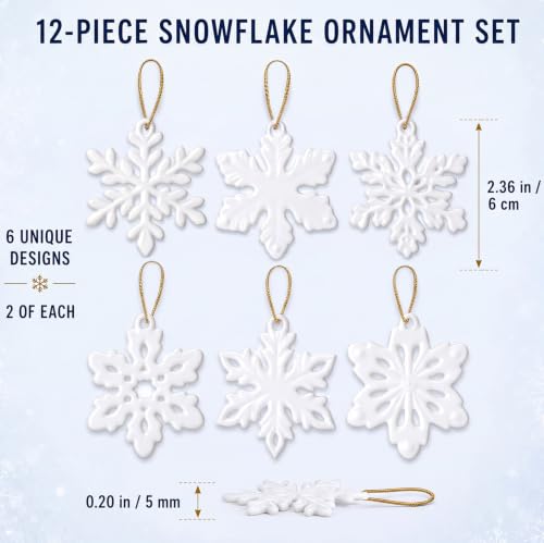 12 Pcs Christmas Resin Snowflake Ornaments for Tree & Holiday Decor
