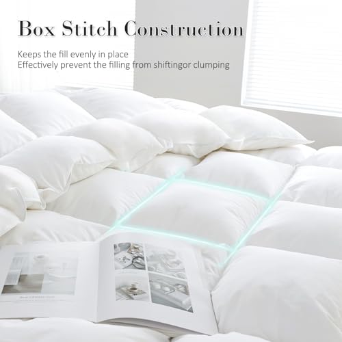 All-Season Goose Feather & Down Comforter - 100% Cotton King Duvet Insert