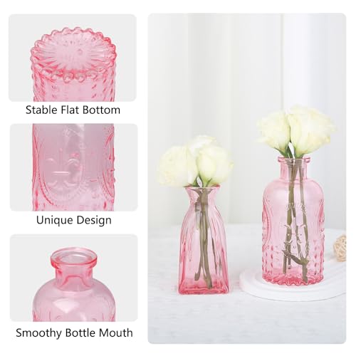 12 Pack Pink Glass Bud Vases - Small Vintage Flower Vases for Centerpieces
