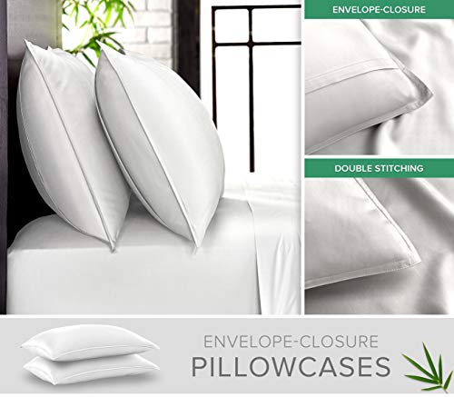 Pure Bamboo King Bed Sheet Set - 100% Organic Viscose, Cooling & Soft White