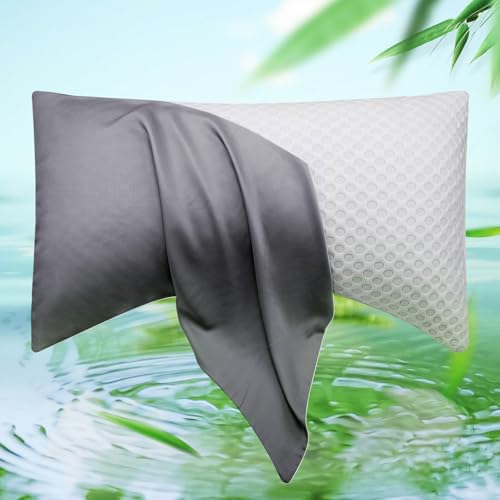 Cooling Bamboo Curved Pillowcase for Side Sleepers, Queen 20x30, Dark Grey