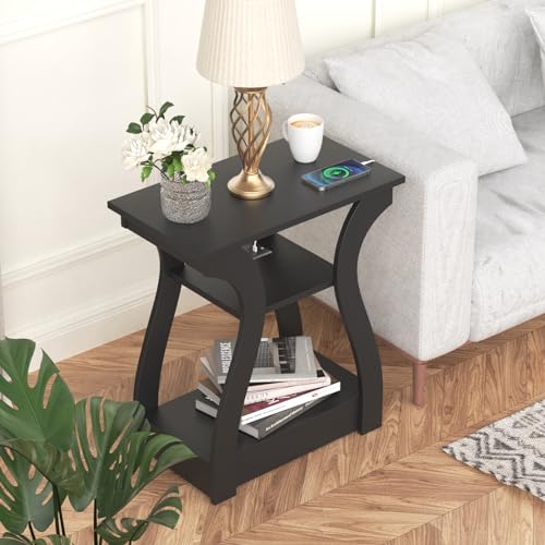 3-Tier End Tables Set of 2 with Charging Station, USB Ports & Outlets