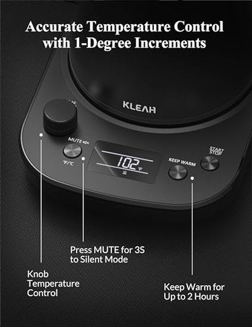 KLEAH Gooseneck Electric Kettle with Temperature Control - 0.8L Automatic Shut Off Tea & Coffee Kettle, Hot Water Boiler Pour Over Coffee Kettle, 1200W Quick Heating Keep Warm, Black