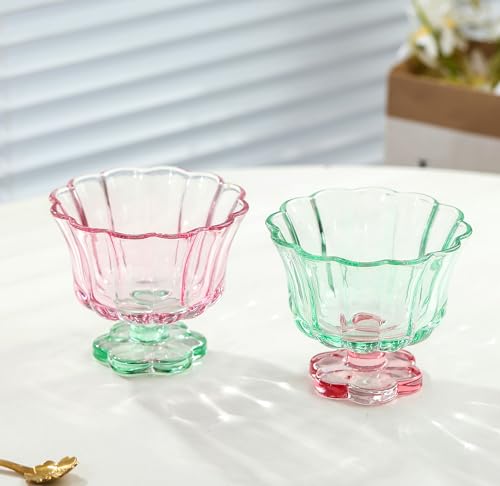 Flower Petal Glass Bowls Set - 8.5oz Vintage Dessert & Ice Cream Cups