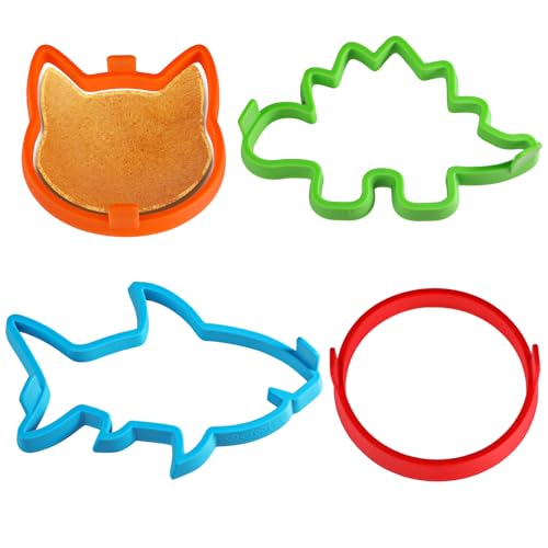 Silicone Pancake Molds 4 Pack Nonstick Fun Animal Shapes for Griddle