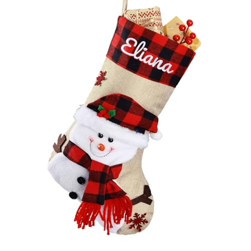 Personalized Christmas Stockings with Custom Name - 18.5" Burlap Plaid