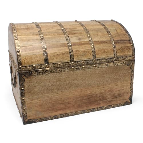 Rustic Solid Mango Wood Treasure Chest with Antique Lock and Skeleton Keys