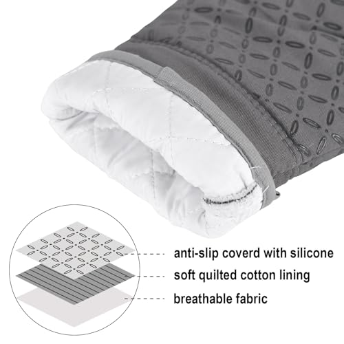 Heat-Resistant Silicone Oven Mitts and Pot Holders Set, 6-Piece - Grey