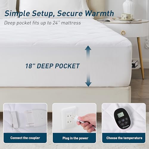 Heated Mattress Pad California King with Dual Control & 12 Heat Settings