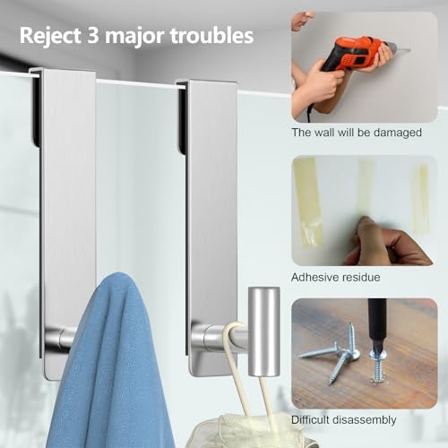 7.5-Inch Over-the-Glass Shower Door Hooks - Rustproof Stainless Steel, 2-Pack