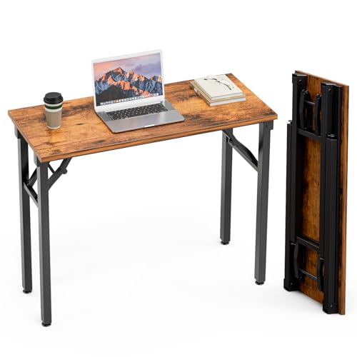 35.8" Small Folding Computer Desk, No Assembly Compact Study Table, Brown