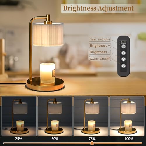 NITOWOLF Gold Candle Warmer Lamp with Timer & Dimmable Bulb - Safe Scented Candle Heating