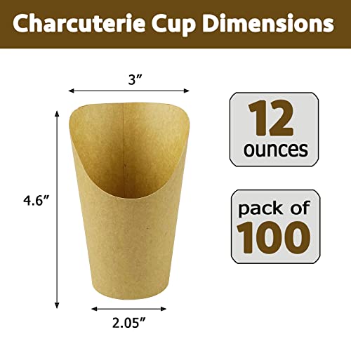 12oz Disposable Kraft Paper French Fry Cups - 100 Pack Charcuterie Holders
