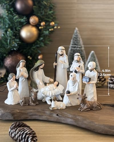 12 Pack Indoor Nativity Set - Christmas Scene Figurines for Holiday Decor