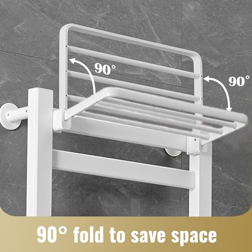 10-Bar Electric Heated Towel Rack with Shelf and LED Timer - Wall Mounted