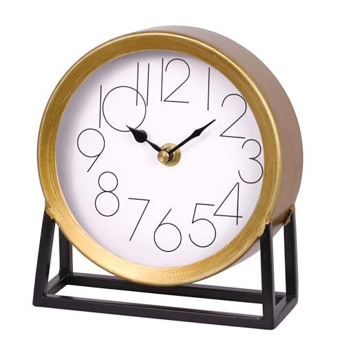 Modern Gold Metal Table Clock, Silent Non-Ticking Desk and Shelf Clock