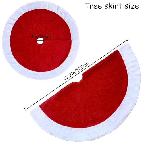 Red and White Christmas Tree Skirt 48 Inch Faux Fur Xmas Decoration - APAEAT