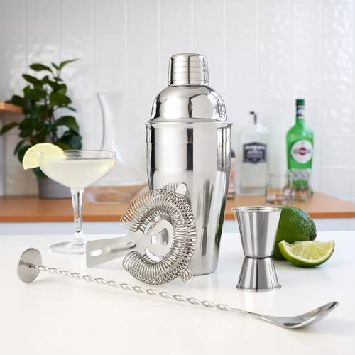 6-Piece Stainless Steel Cocktail Shaker Set - 24oz Professional Bar Tool Kit