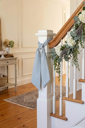 Indigo Blue White Plaid Wreath Sash 2 Pack for Front Door Decor