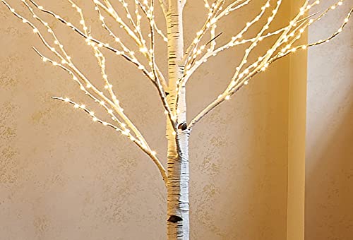 4FT Lighted Birch Tree with 200 Warm White LED Lights for Indoor Outdoor Decor