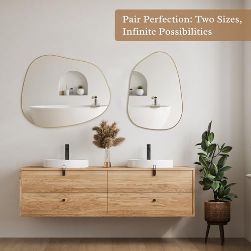 32x24 Inch Irregular Asymmetrical Gold Wall Mirror for Bathroom Vanity