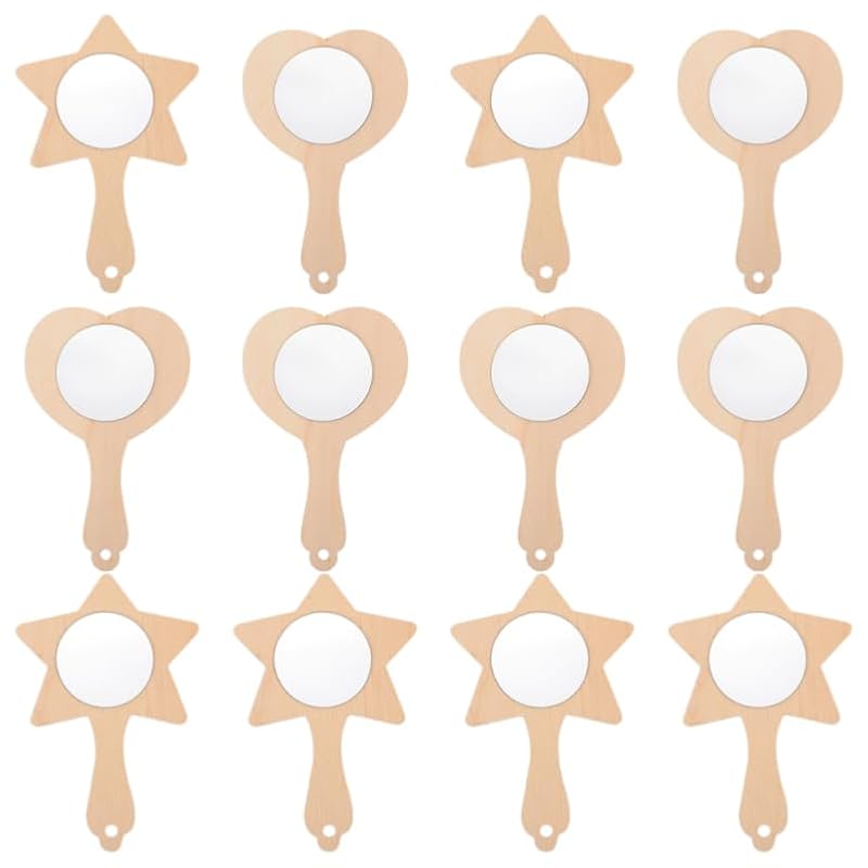 12-Piece DIY Wooden Handheld Mirrors for Kids Unpainted Craft Kit
