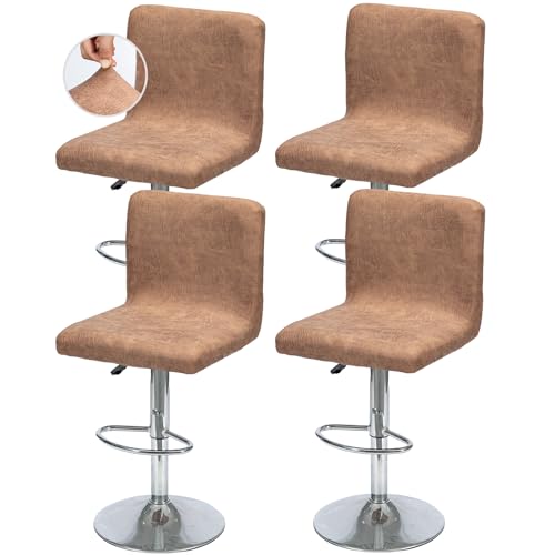 Stretch Bar Stool Covers Set of 4 - Light Brown Faux Leather