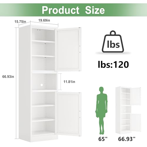 Tall Narrow Metal Storage Cabinet with 4 Adjustable Shelves, 67-Inch Pantry