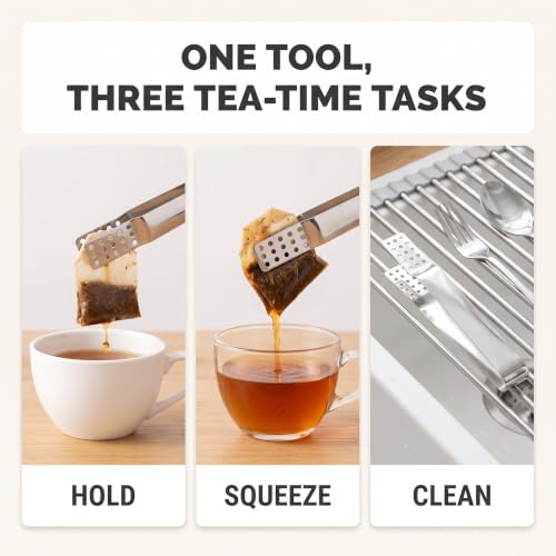Stainless Steel Tea Bag Tongs Squeezer Clips - Kitchen Bar Tool, Silver