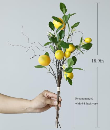Handmade Artificial Lemon Branches with 8 Faux Lemons and Flowers