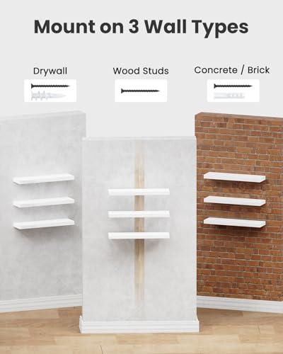White Floating Wall Shelves - Set of 3 Wood Decor Shelves with Invisible Brackets