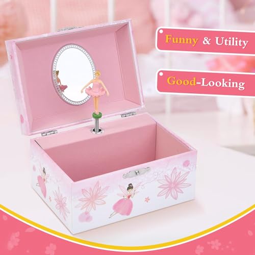 Spinning Ballerina Musical Jewelry Box for Kids - Wooden Storage Chest