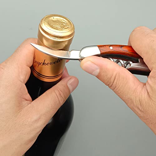 Gajing Waiter Corkscrew - Professional Wine Opener with Rosewood Handle, Double-Hinged, Multi-Function Bar Tool