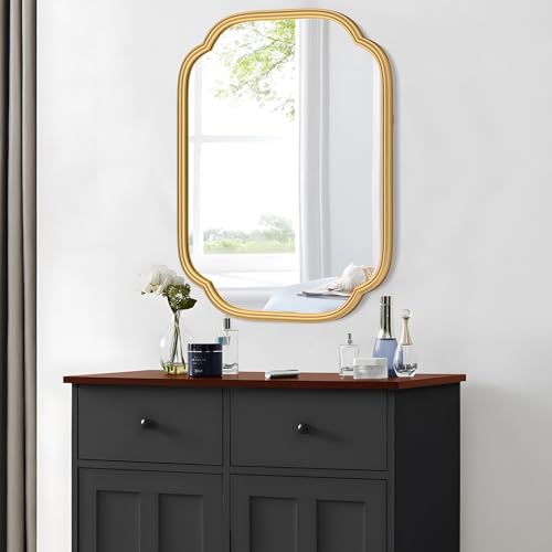 18x24 Inch Gold Wall Mirror, Rounded Rectangular Metal Framed Mirror