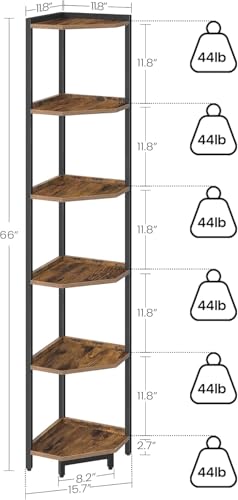 6-Tier Corner Bookshelf, Industrial Metal and Wood Display Stand