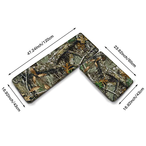 Autumn Hunting Tree Camo Kitchen Rug Set 2PCS Non-Slip Washable Floor Mats
