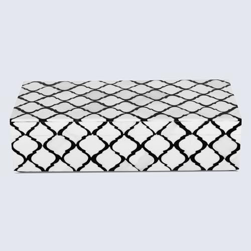 MUMTAZ-B&W Handicrafts Bone Inlay White Decorative Slim Storage Box 10 x 6 x 2.5 in