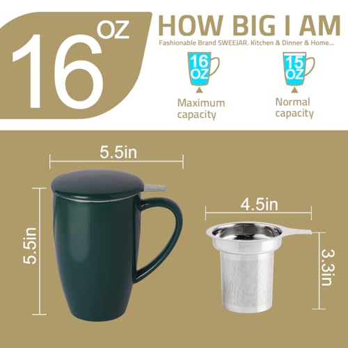 Sweejar 16oz Porcelain Tea Infuser Mug with Lid - Purple, Dishwasher Safe
