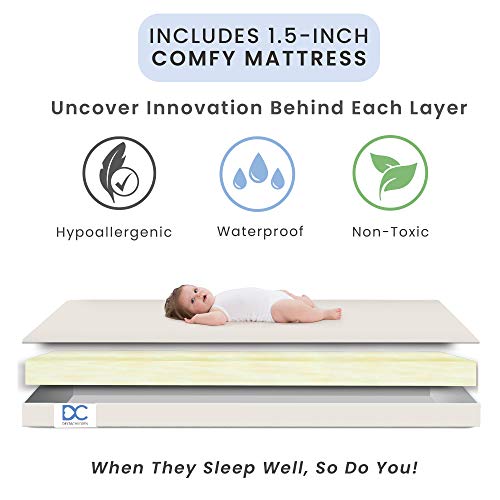 Folding Portable Mini Baby Crib with 1.5-Inch Mattress - White Wood