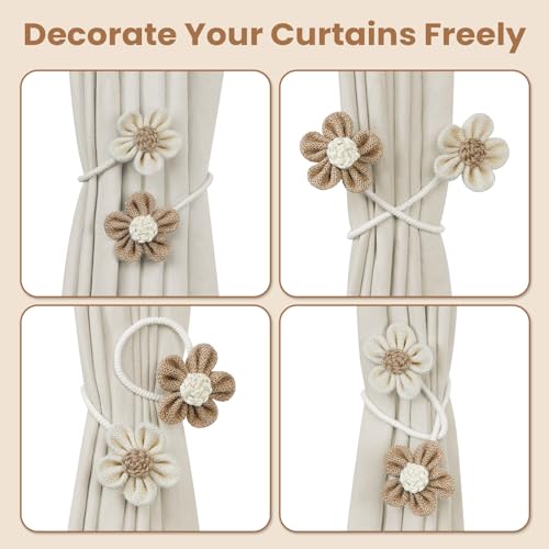 Flower Curtain Tiebacks - 2 Pack Boho Decorative Curtain Holdbacks